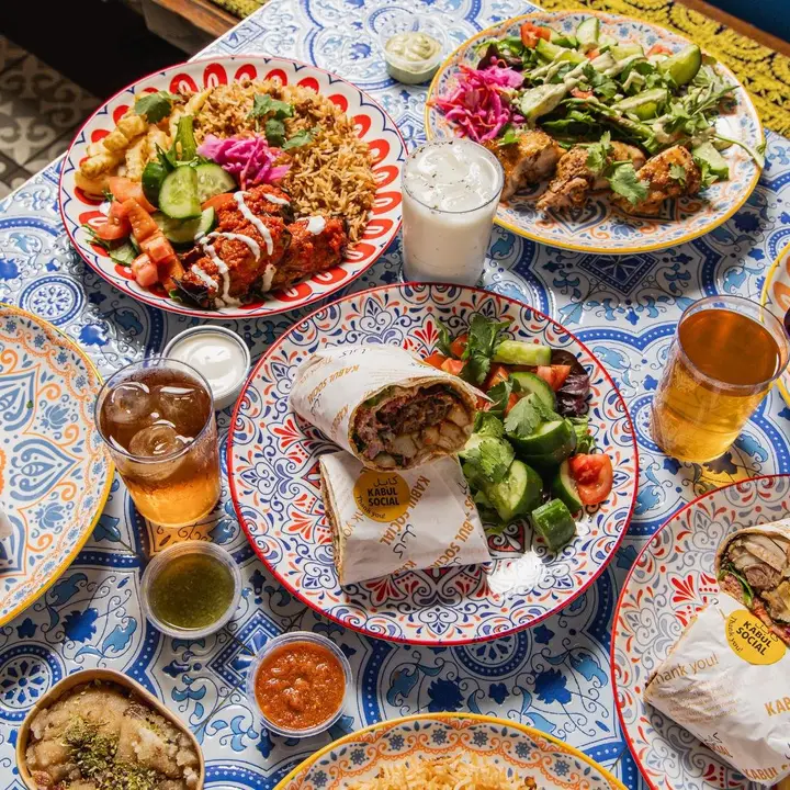 Afghan dishes on patterned plates