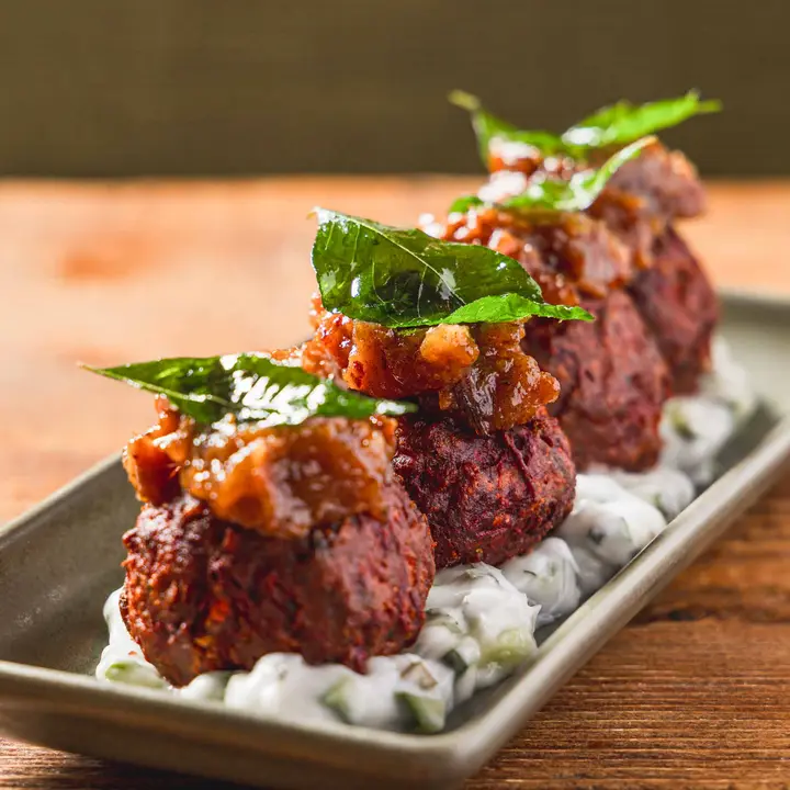 Beetroot bhaji with coconut raita