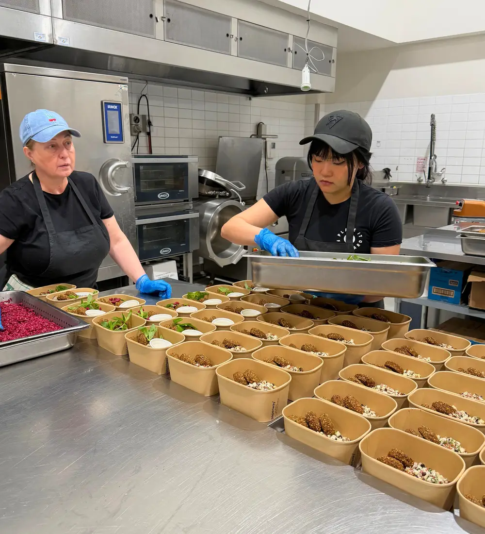 Packing meals in the production kitchen