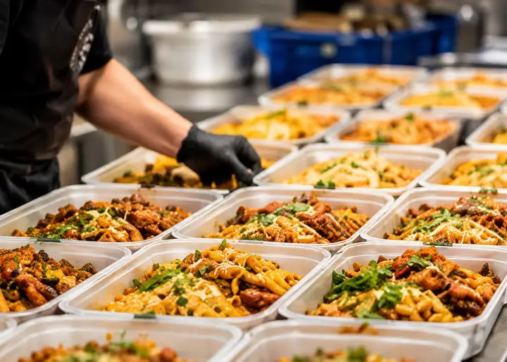 Trays of packaged meals ready to go